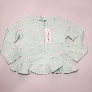 NWT Janie and Jack Infant Baby Girl Flamingo Print Mint Cardigan Sz 18-24